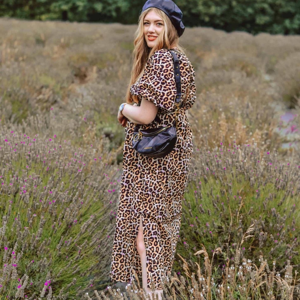 Leopard Print Puff Sleeve Midi Dress